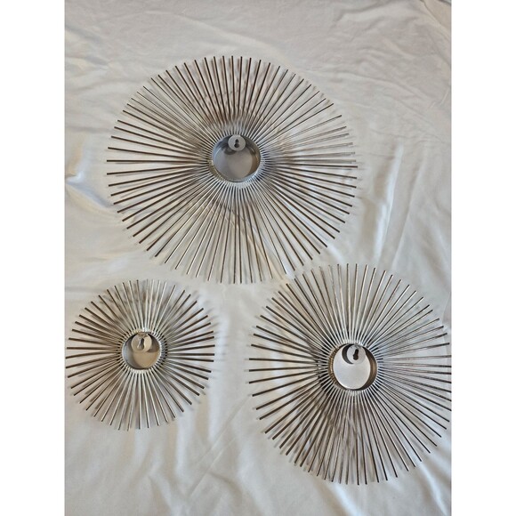 Set of 3 Metal Wall Art Home Decor Sola Silver Starburst Atomic MCM Style - Picture 5 of 9